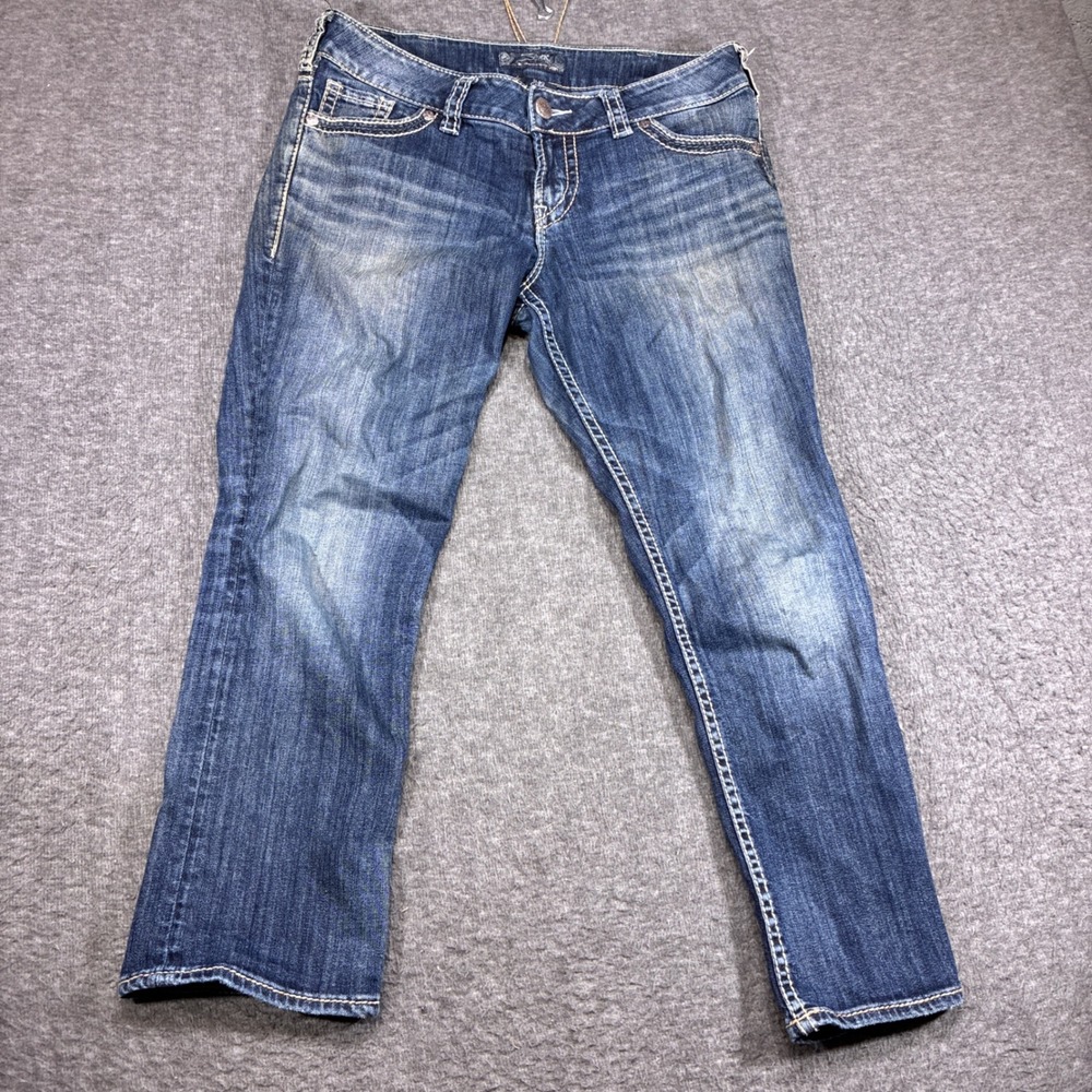 Silver Jeans Co‎ Suki Capri Womens W30 Blue Denim Mid Rise Thick Stitch